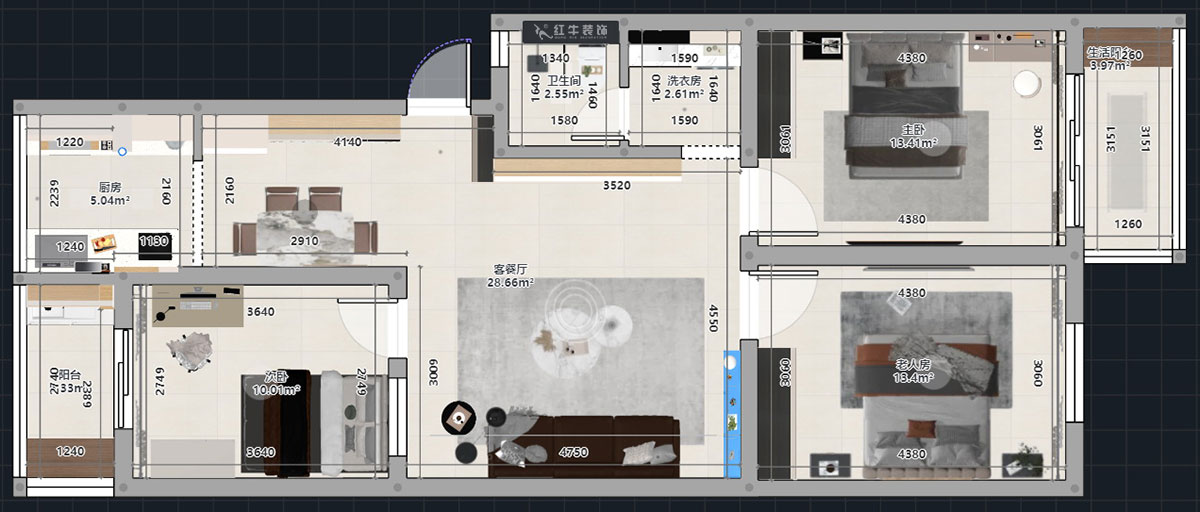蒋琛｜金舟花园4-3-806-100㎡-现代简约风格｜3室2厅1卫｜老房装修｜定制家｜全包12万｜00_03平面彩图